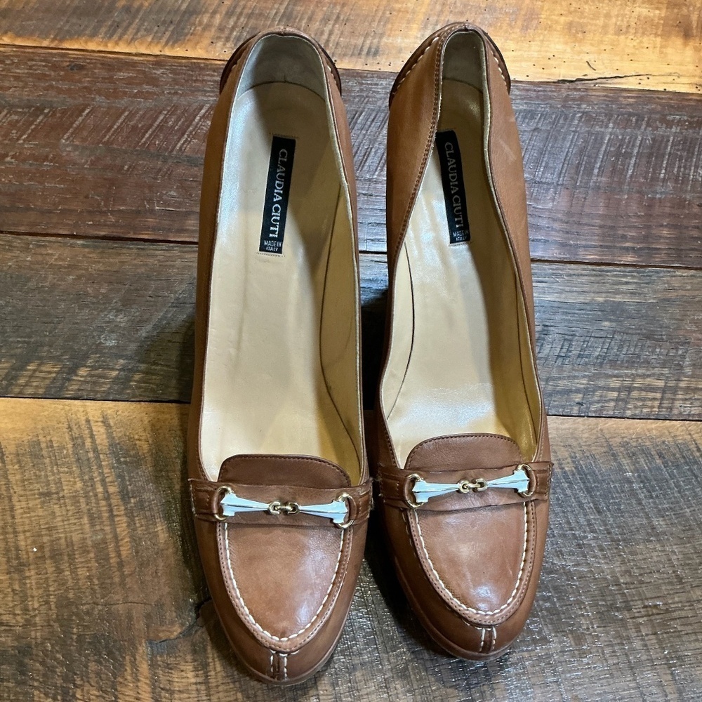 Claudia Ciuti Tan Leather Horsebit Platform Heels Made in Italy Women’s Size 10m